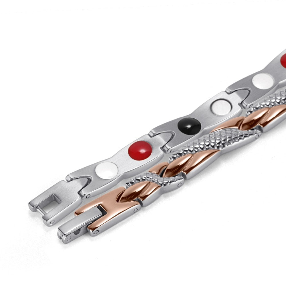 Rainso Stainless Steel Magnetic Bracelets & Bangles Healing Bio Charm Bracelets For Women Rose Gold Polished OSB-692SRGFIR