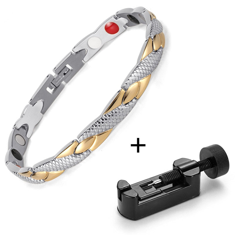 Rainso Stainless Steel Magnetic Bracelets & Bangles Healing Bio Charm Bracelets For Women Rose Gold Polished OSB-692SRGFIR