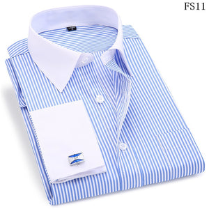 Men French Cufflinks Shirt 2020 New Men's Stripes Shirt Long Sleeve Casual Male Brand Shirts Slim Fit French Cuff Dress Shirts