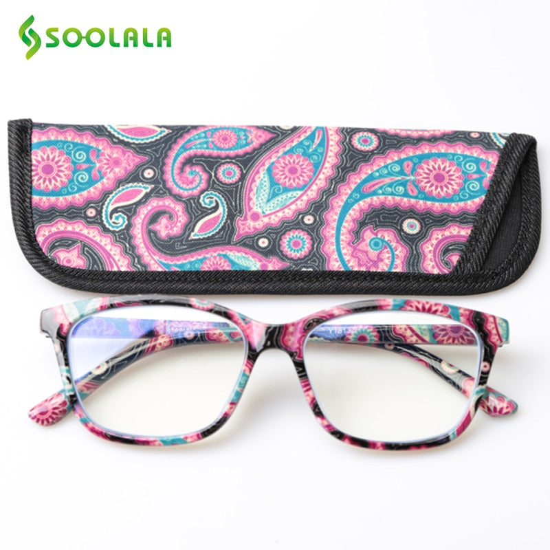 SOOLALA Printed Anti Blue Light Blocking Filter Glasses Women Eye Protection Computer Glasses Optical Frame Prescription