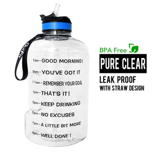 QuiFit 3.78L 2.2L 1.3L 128oz Gallon Water Bottle with Straw Clear Plastic Drinking Bottles GYM Tool Jug BPA Free Sports Cup