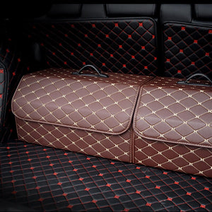 Collapsible Car Trunk Storage Bag Organizer with Lid Portable Car Storage Stowing Tidying PU Leather Auto Trunk Box Organizer
