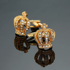 Novelty Luxury Blue white Cufflinks for Mens Brand High Quality crown Crystal gold silvery Cufflinks Shirt Cuff Links