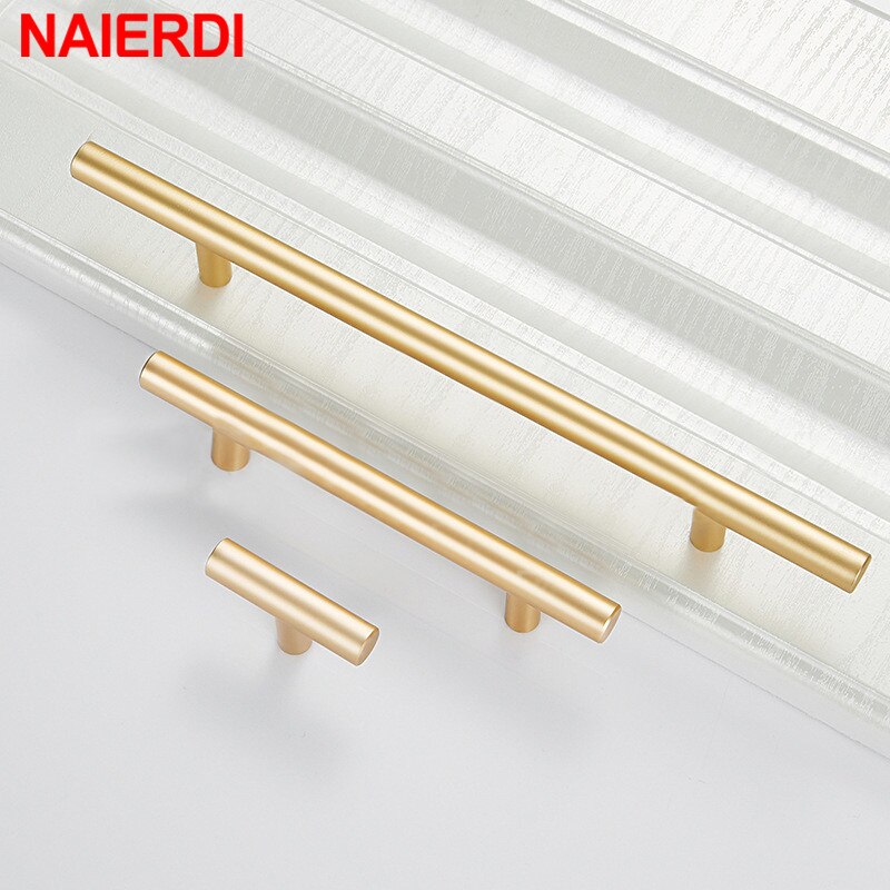 NAIERDI Brushed Black Gold Straight Cupboard Handles Knobs Stainless Steel Brushed Black Gold Kitchen Door Handles Cabinet Pull