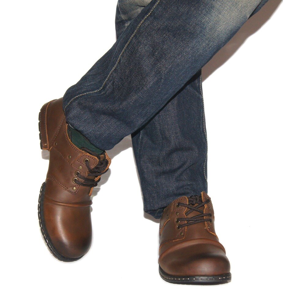 OTTO Top Quality Handmade High Shoes Boots Rivet Spring Boots With Fur Genuine Cow Leather Men's Fashion Shoes Free Shipping