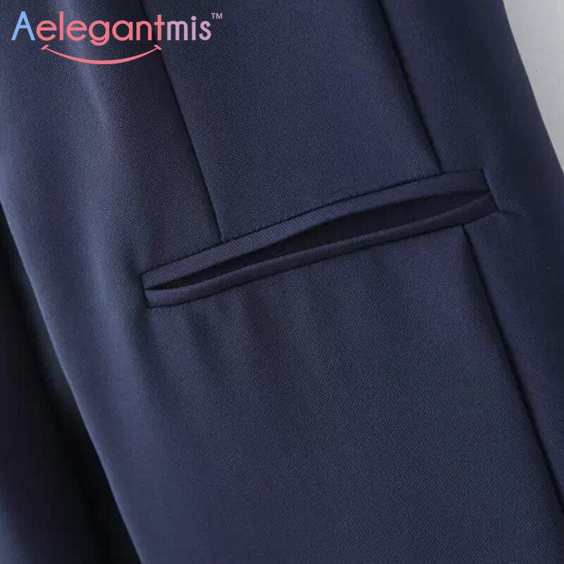 Aelegantmis Stand Collar Fashion Black Blazer Vest Women Long Waistcoat OL Elegant Cardigan Sleeveless Coat Ladies Back Slit