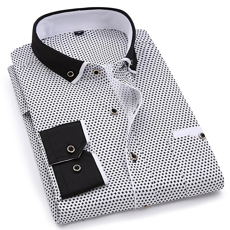 Fashion Print Casual Men Long Sleeve Shirt Stitching Fashion Pocket Design Fabric Soft Comfortable Men Dress Slim Fit Style 8XL