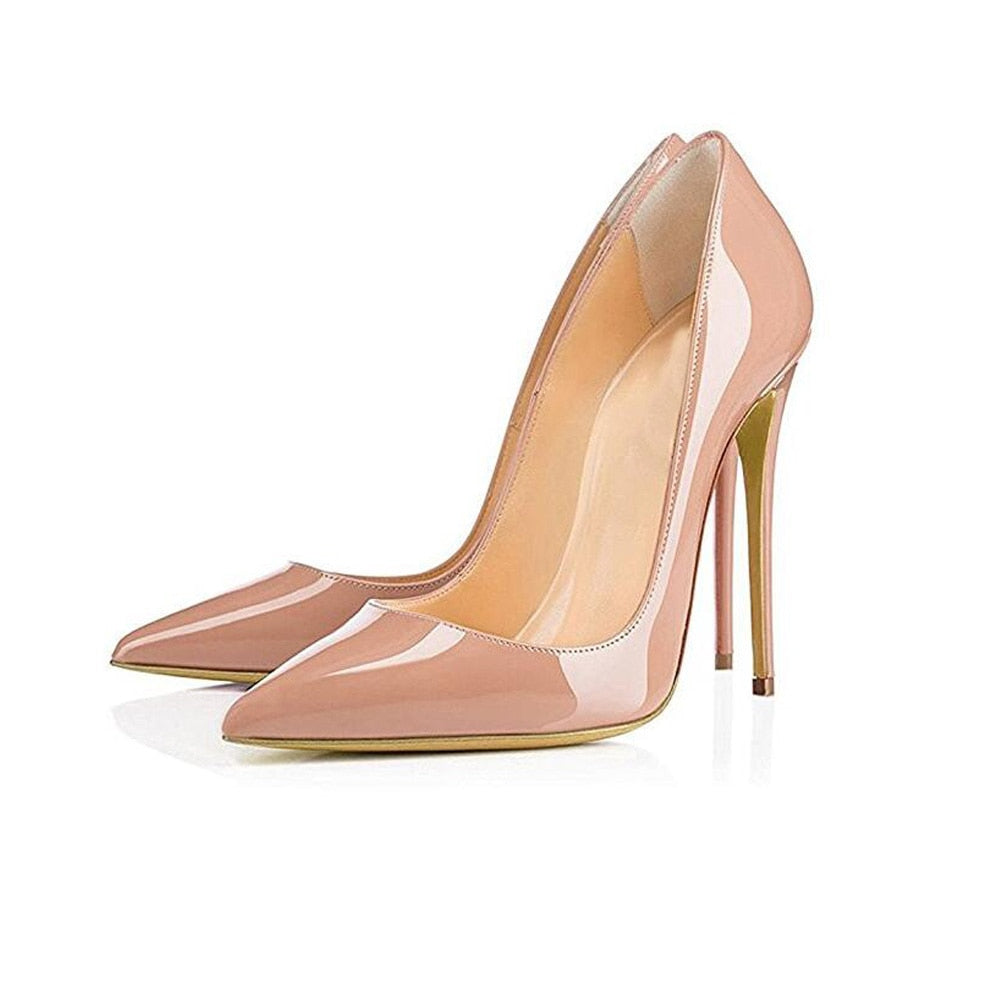 GENSHUO Women Pumps Heeled Shoes Nude Pointed Toe Sexy High Heel Shoes Stiletto High Heels Ladies 12 10 8 cm Big Size 42