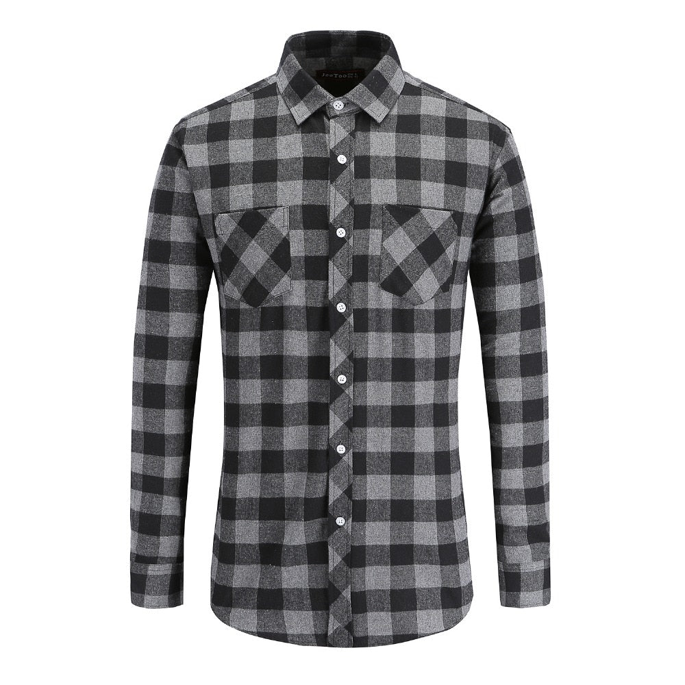 Jeetoo European/US Size Men Flannel Plaid Shirts Cotton 2021 Casual Long Sleeve Shirt Warm Comfort Regular Fit Man Blouse