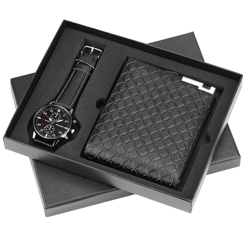 Mens Watches Luxury Minimalist Quartz Wrist Watch Card Holder Wallet Watches Men Gift Set Watches for Dad Husband Boy Friend
