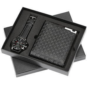 Mens Watches Luxury Minimalist Quartz Wrist Watch Card Holder Wallet Watches Men Gift Set Watches for Dad Husband Boy Friend