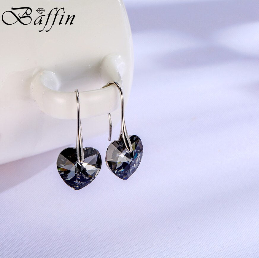 BAFFIN Drop Earrings Hanging Hearts Crystals From Swarovski For Women Party Hot Selling Silver Color Ear Jewelry Friends Gift