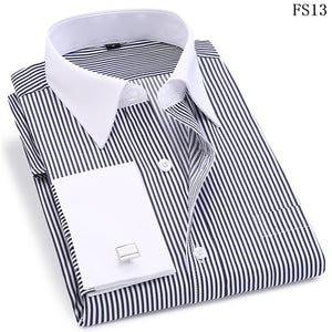 Men French Cufflinks Shirt 2020 New Men's Stripes Shirt Long Sleeve Casual Male Brand Shirts Slim Fit French Cuff Dress Shirts