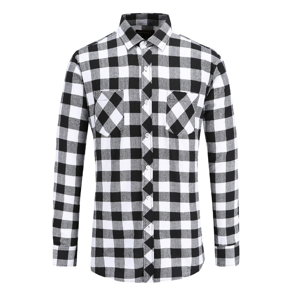 Jeetoo European/US Size Men Flannel Plaid Shirts Cotton 2021 Casual Long Sleeve Shirt Warm Comfort Regular Fit Man Blouse