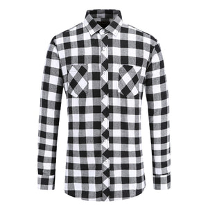 Jeetoo European/US Size Men Flannel Plaid Shirts Cotton 2021 Casual Long Sleeve Shirt Warm Comfort Regular Fit Man Blouse