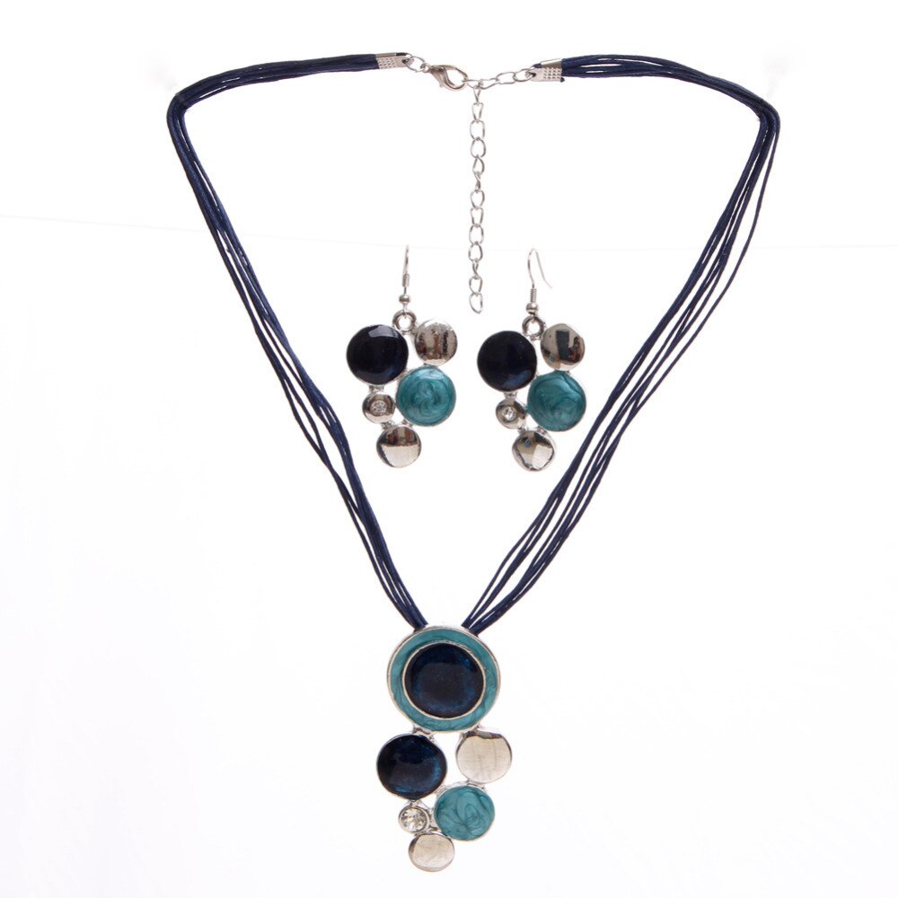 Fashion Brand Jewelry Sets Blue Rope Chain Round Beads Pendant Necklace Drop Earring High Quality Free Shipping Wedding Jewelry