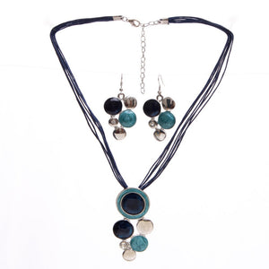 Fashion Brand Jewelry Sets Blue Rope Chain Round Beads Pendant Necklace Drop Earring High Quality Free Shipping Wedding Jewelry