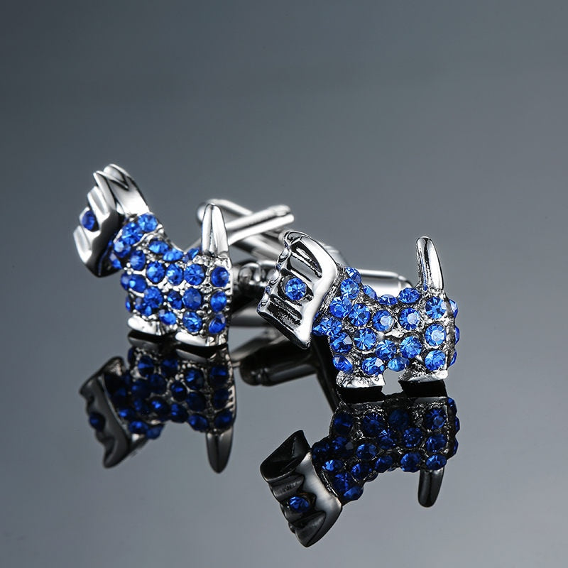 Novelty Luxury Blue white Cufflinks for Mens Brand High Quality crown Crystal gold silvery Cufflinks Shirt Cuff Links