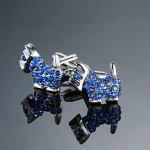 Novelty Luxury Blue white Cufflinks for Mens Brand High Quality crown Crystal gold silvery Cufflinks Shirt Cuff Links