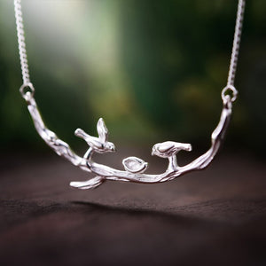Lotus Fun Real 925 Sterling Silver Handmade Designer Fine Jewelry Cute Bird on Branches Necklace with Pendant for Women Collier