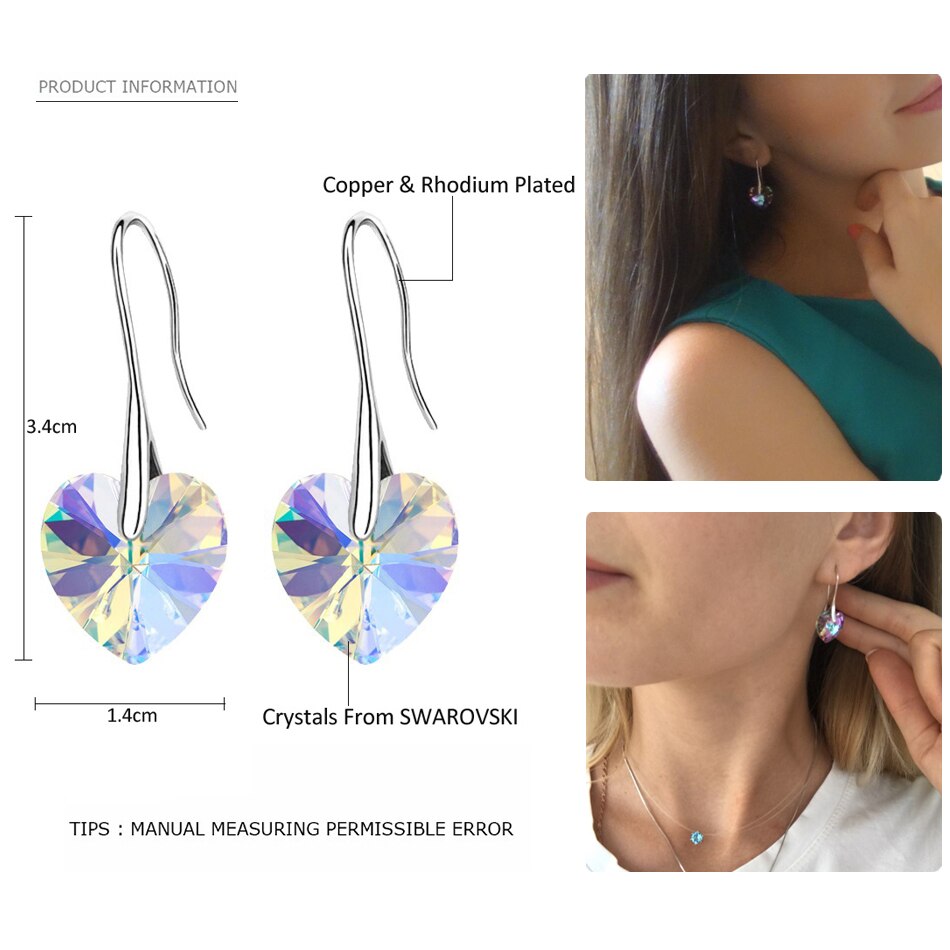BAFFIN Drop Earrings Hanging Hearts Crystals From Swarovski For Women Party Hot Selling Silver Color Ear Jewelry Friends Gift