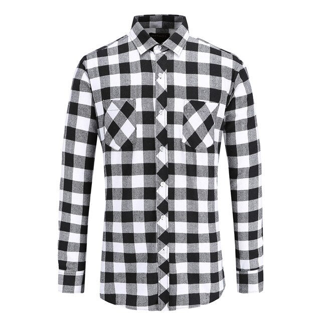 Jeetoo European/US Size Men Flannel Plaid Shirts Cotton 2021 Casual Long Sleeve Shirt Warm Comfort Regular Fit Man Blouse