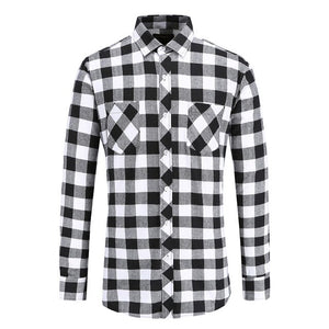 Jeetoo European/US Size Men Flannel Plaid Shirts Cotton 2021 Casual Long Sleeve Shirt Warm Comfort Regular Fit Man Blouse