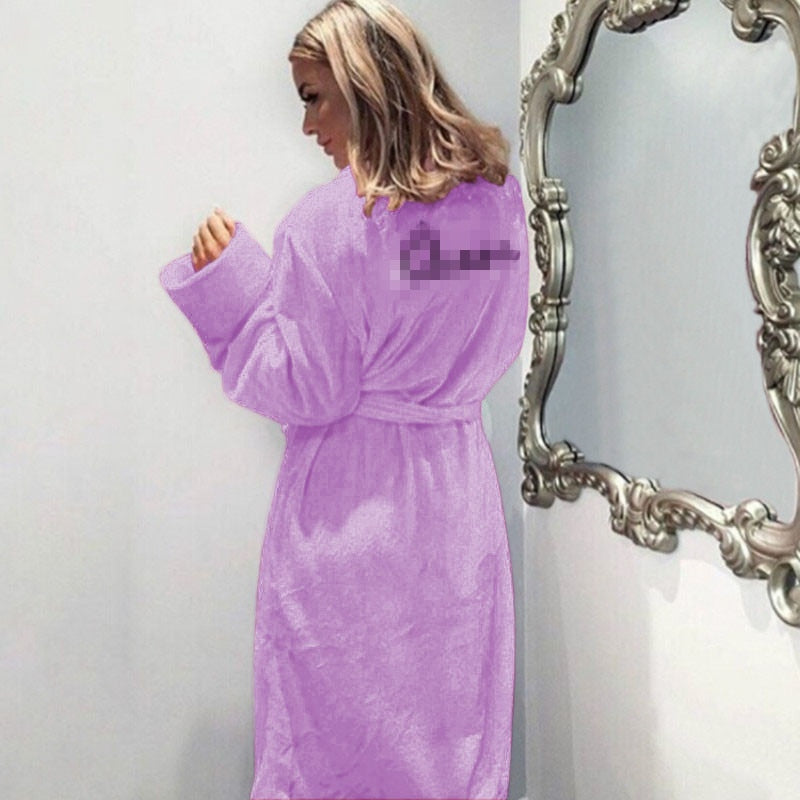 Winter Warm Flannel Bathrobe Women Knee-Length Bath Robe Soft Thick Cute Pink Bridesmaid Robes Female Dressing Gown Sleepwear