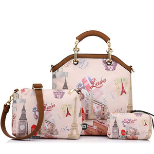 REALER woman 3 pcs printed handbag women large tote bag artificial leather shoulder messenger bags female small coin purse