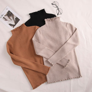 Turtleneck Ruched Women Sweater High Elastic Solid 2020 Fall Winter Fashion Sweater Women Slim Sexy Knitted Pullovers Pink White