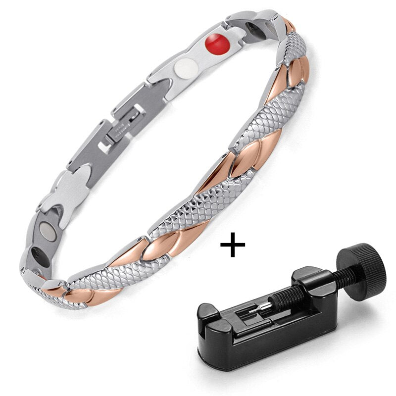 Rainso Stainless Steel Magnetic Bracelets & Bangles Healing Bio Charm Bracelets For Women Rose Gold Polished OSB-692SRGFIR