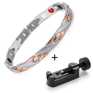 Rainso Stainless Steel Magnetic Bracelets & Bangles Healing Bio Charm Bracelets For Women Rose Gold Polished OSB-692SRGFIR