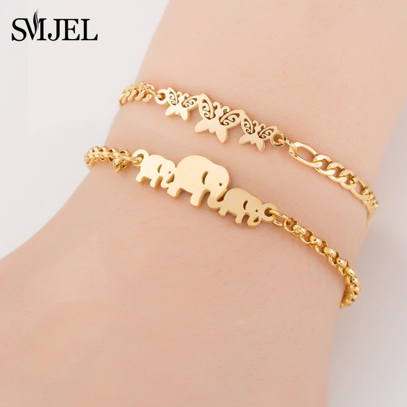 SMJEL Hot Stainless Steel Bracelet for Women Lovely Animal Butterfly Elephant Strand Bracelets Bangles Jewelry Accessories