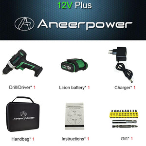 25V 21V 16V 12V Plus Double Speed Electric Drill Cordless Hand Drill Mini Electric Screwdriver Rechargable Lithium Battery Drill