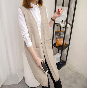 Long Coat Autumn Sleeveless Knitted Vest