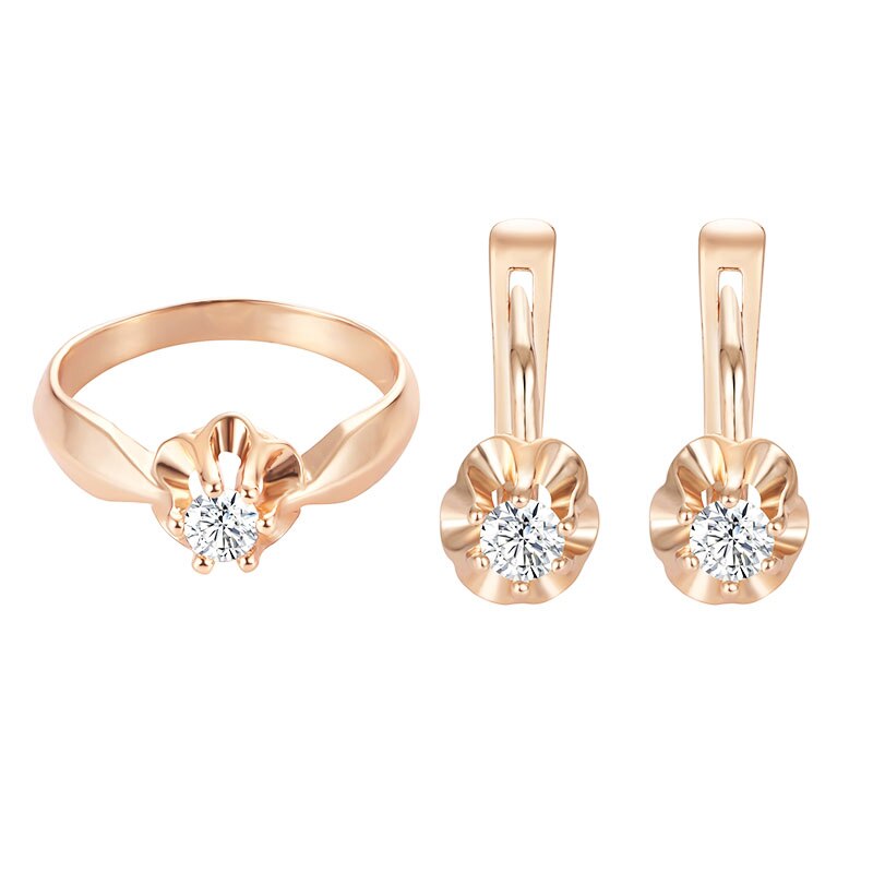 FJ Big Sales 3 Style Women Blue/White Stone Jewelry Sets 585 Gold Color Cubic Zircon Flowers Earrings+Rings Jewelry