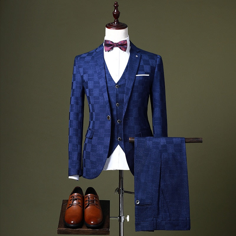 HO 2020 men groom wedding dress Youth shadow grid of cultivate one's morality leisure suit a three-piece suit