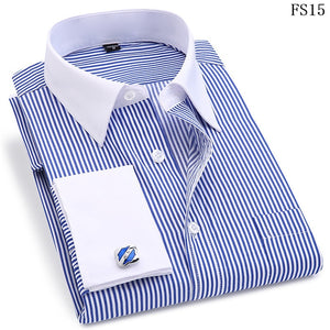 Men French Cufflinks Shirt 2020 New Men's Stripes Shirt Long Sleeve Casual Male Brand Shirts Slim Fit French Cuff Dress Shirts