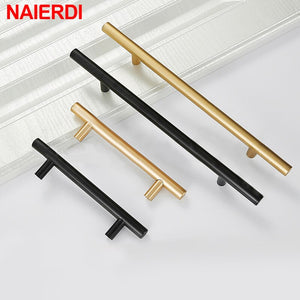 NAIERDI Brushed Black Gold Straight Cupboard Handles Knobs Stainless Steel Brushed Black Gold Kitchen Door Handles Cabinet Pull