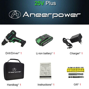 25V 21V 16V 12V Plus Double Speed Electric Drill Cordless Hand Drill Mini Electric Screwdriver Rechargable Lithium Battery Drill