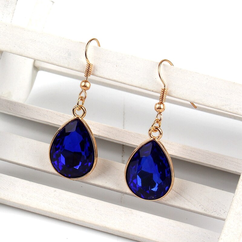 1 set Rose Gold Water drop Pendant Necklace & earrings Fashion Jewelry blue