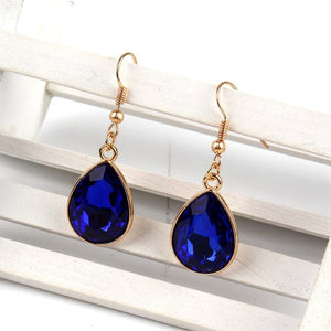 1 set Rose Gold Water drop Pendant Necklace & earrings Fashion Jewelry blue