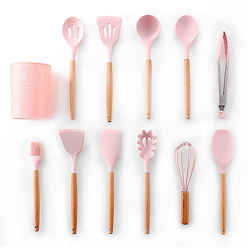 Silicone Kitchenware Cooking Utensils Set Heat Resistant Kitchen Non-Stick Cooking Utensils Baking Tools With Storage Box Tools