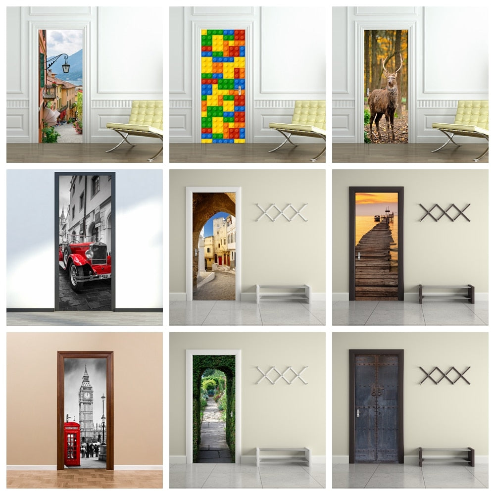 Door Wall Sticker Landscape Removable Art Vinyl Mural Home Room Toilet Gate PVC Decal Transfer Vintage Decoration Quote Art