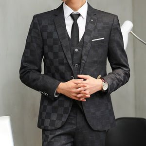 HO 2020 men groom wedding dress Youth shadow grid of cultivate one's morality leisure suit a three-piece suit