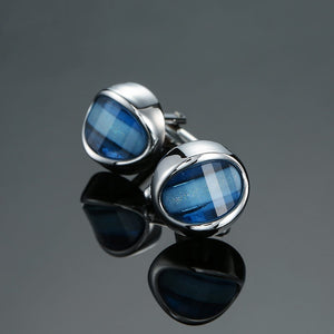Novelty Luxury Blue white Cufflinks for Mens Brand High Quality crown Crystal gold silvery Cufflinks Shirt Cuff Links