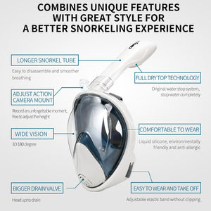 COPOZZ Full Face Scuba Diving Mask Anti Fog Goggles with Camera Mount Underwater Wide View Snorkel Swimming mask for Adult Youth