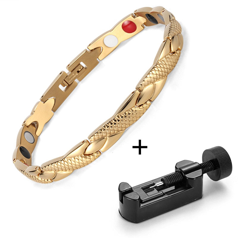 Rainso Stainless Steel Magnetic Bracelets & Bangles Healing Bio Charm Bracelets For Women Rose Gold Polished OSB-692SRGFIR