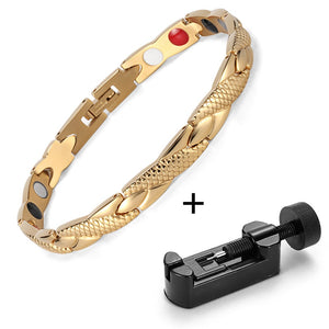 Rainso Stainless Steel Magnetic Bracelets & Bangles Healing Bio Charm Bracelets For Women Rose Gold Polished OSB-692SRGFIR