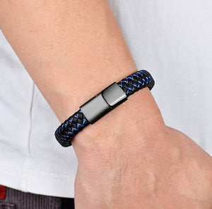 New Men Jewelry Punk Black Blue Braided Leather Bracelet for Men Stainless Steel Magnetic Clasp Fashion Bangles Gifts 6 Colors